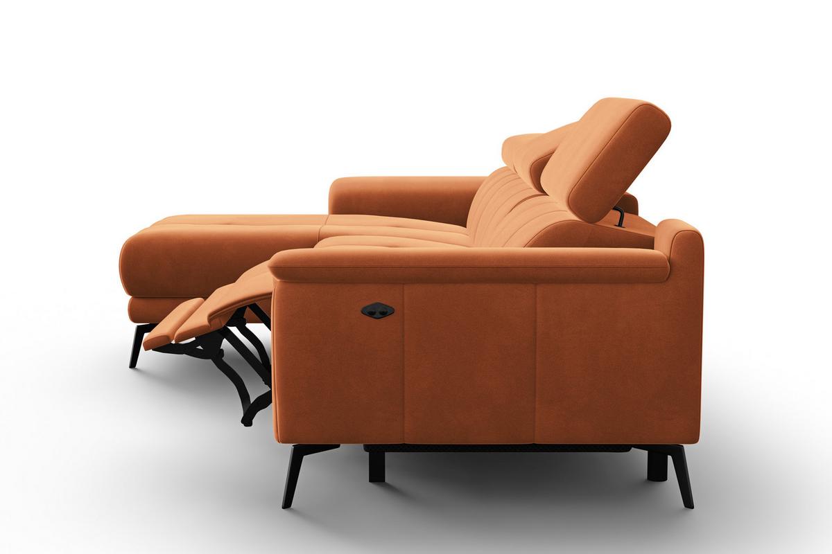 ECKSOFA FIERO 4-Sitzer LINKS, Oranger Veloursstoff - Schwarz/Orange, Holz/Textil (288/170cm) - Courtois Laville