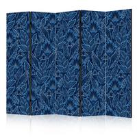PARAVENT 5-tlg 225x172 cm Blaue Blätter - Blau, Holz/Textil (225/172/3cm) - Muralo