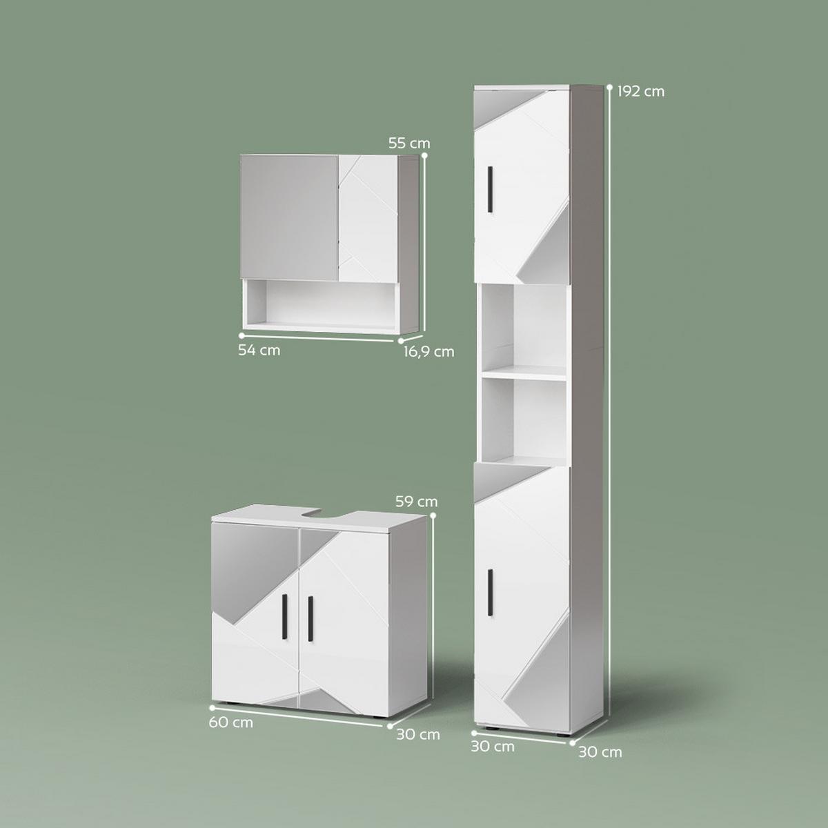 BADMÖBEL-SET Ronco Weiß Hochglanz mit Einsätzen 3 Teile, mit Hochschrank - Weiß Hochglanz, Holzwerkstoff (60/60/59cm) - Livinity®