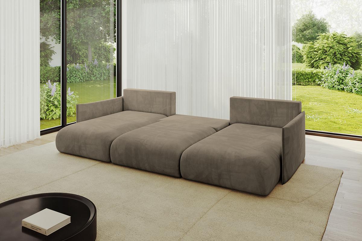 WOHNLANDSCHAFT mit Schlaffunktion und Bettkasten ONESK-U 317x177x72 Braun Velours - Braun, Holzwerkstoff/Kunststoff (317/72/177cm) - ALTDECOR