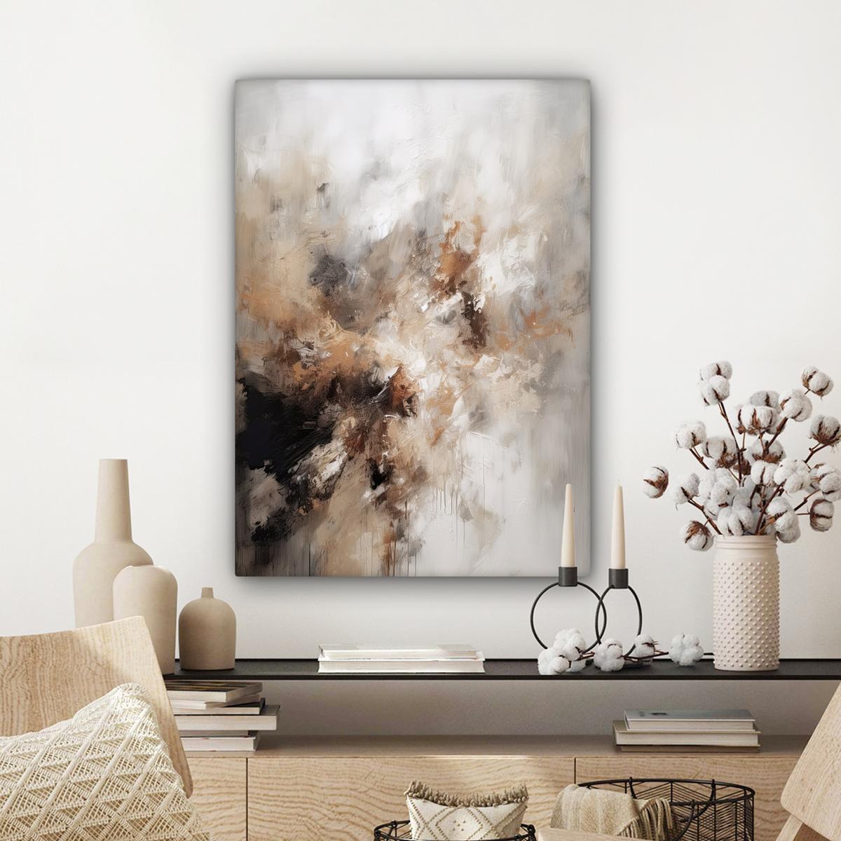 LEINWANDBILD Farbe - Abstrakt - Beige - Kunst Wandbild Wohnzimmer 60x80 cm - Greige, Textil (60/80cm) - MuchoWow
