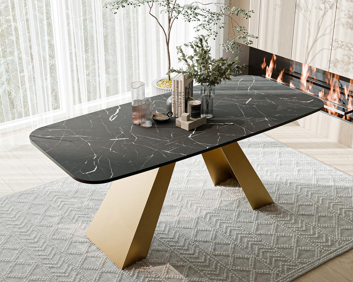 AUSZIEHTISCH ZENITH 180/90/76 cm mit Metallgestell, Gold / Grau - Goldfarben/Grau, Holzwerkstoff/Metall (90/180/76cm) - Idohome