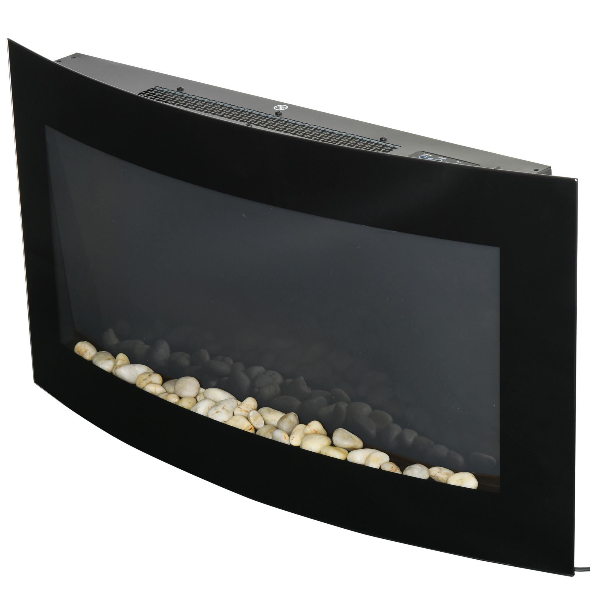 ELEKTROKAMIN Kaminofen Kamin Wandkamin mit Fernbedienung 2 Maße LED Licht - Schwarz, Metall (13.5/48/89.2cm) - HOMCOM