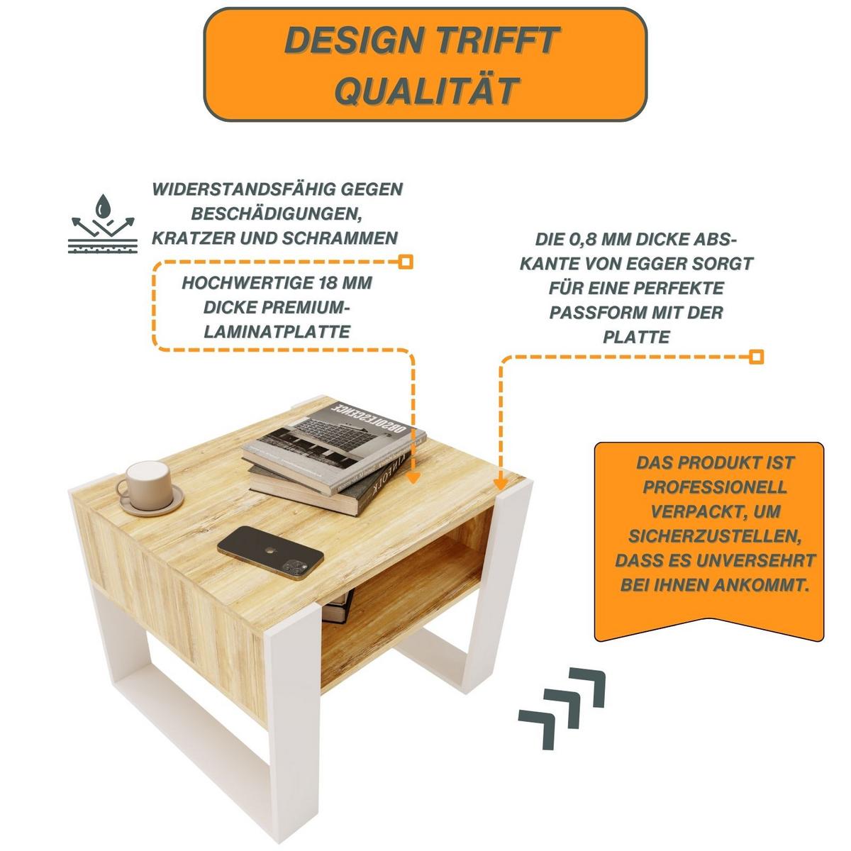 COUCHTISCH Karo65 65/45/53,6 - Alteiche/Weiß, Holzwerkstoff (53.6/65/45cm) - RAUMHIRSCH FURNITURE