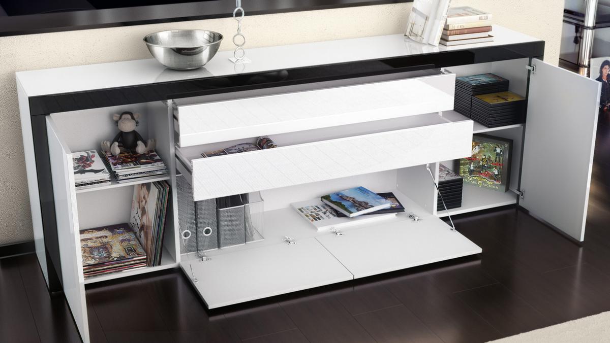 SIDEBOARD La Paz Weiß Hochglanz / Grau Hochglanz - Weiß Hochglanz/Grau, Holzwerkstoff (200/72/35cm) - Vladon