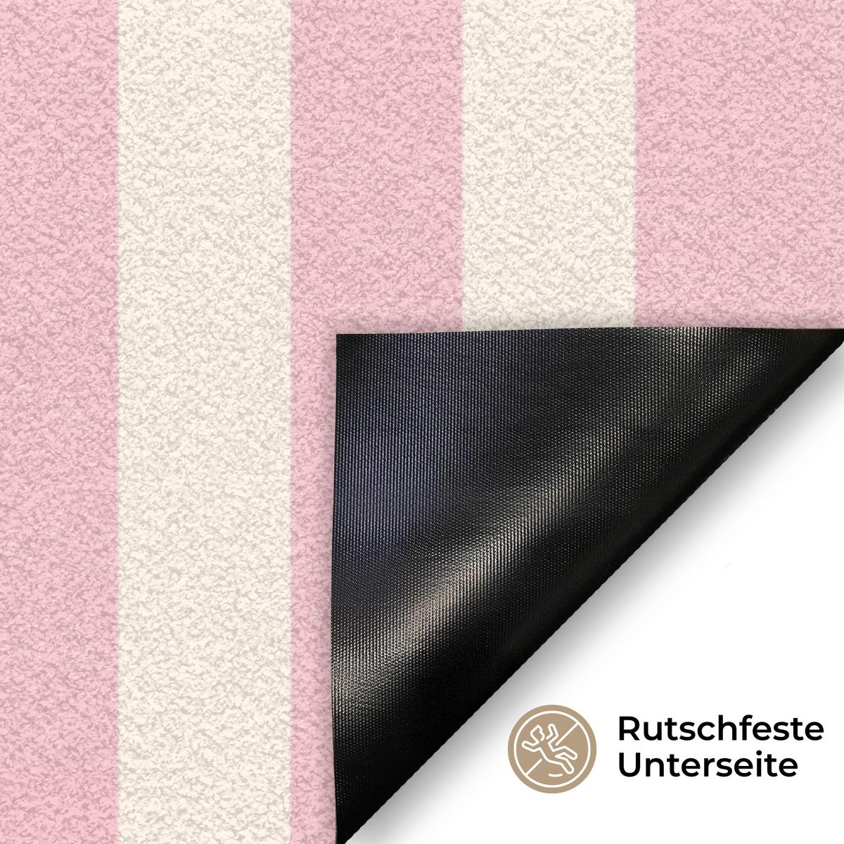 FUSSMATTE Hola - Zitat - Streifen - Pastell - Rosa - Rot - Weiß Schmutzfangmatte 60x40 cm - Rosa, Kunststoff (60/0.4cm) - MuchoWow