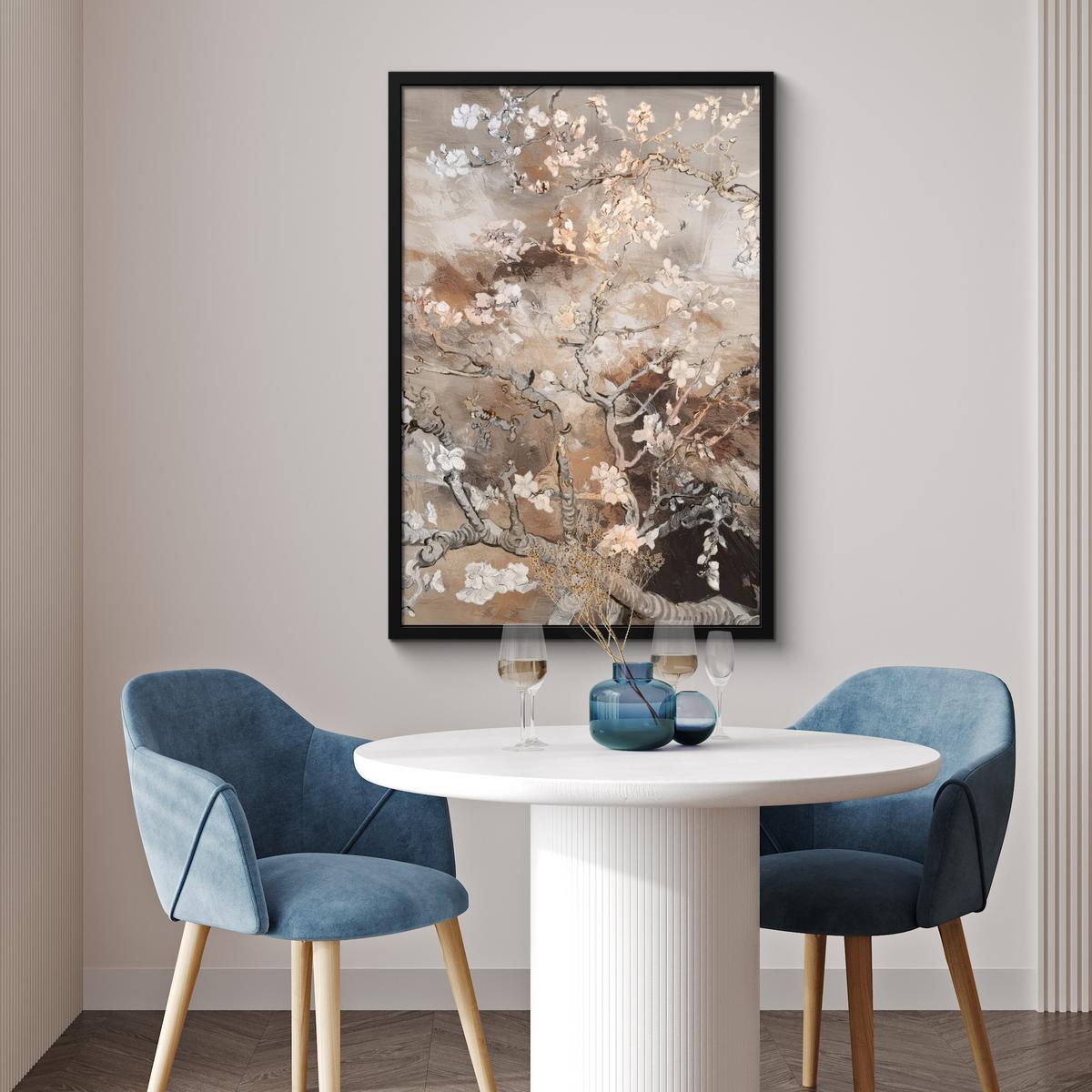 POSTER MIT RAHMENGERAHMTES BILD Mandelblüte - Kunst - Van Gogh - Beige - Abstrakt 60x90 cm - Braun, Papier (60/90cm) - MuchoWow