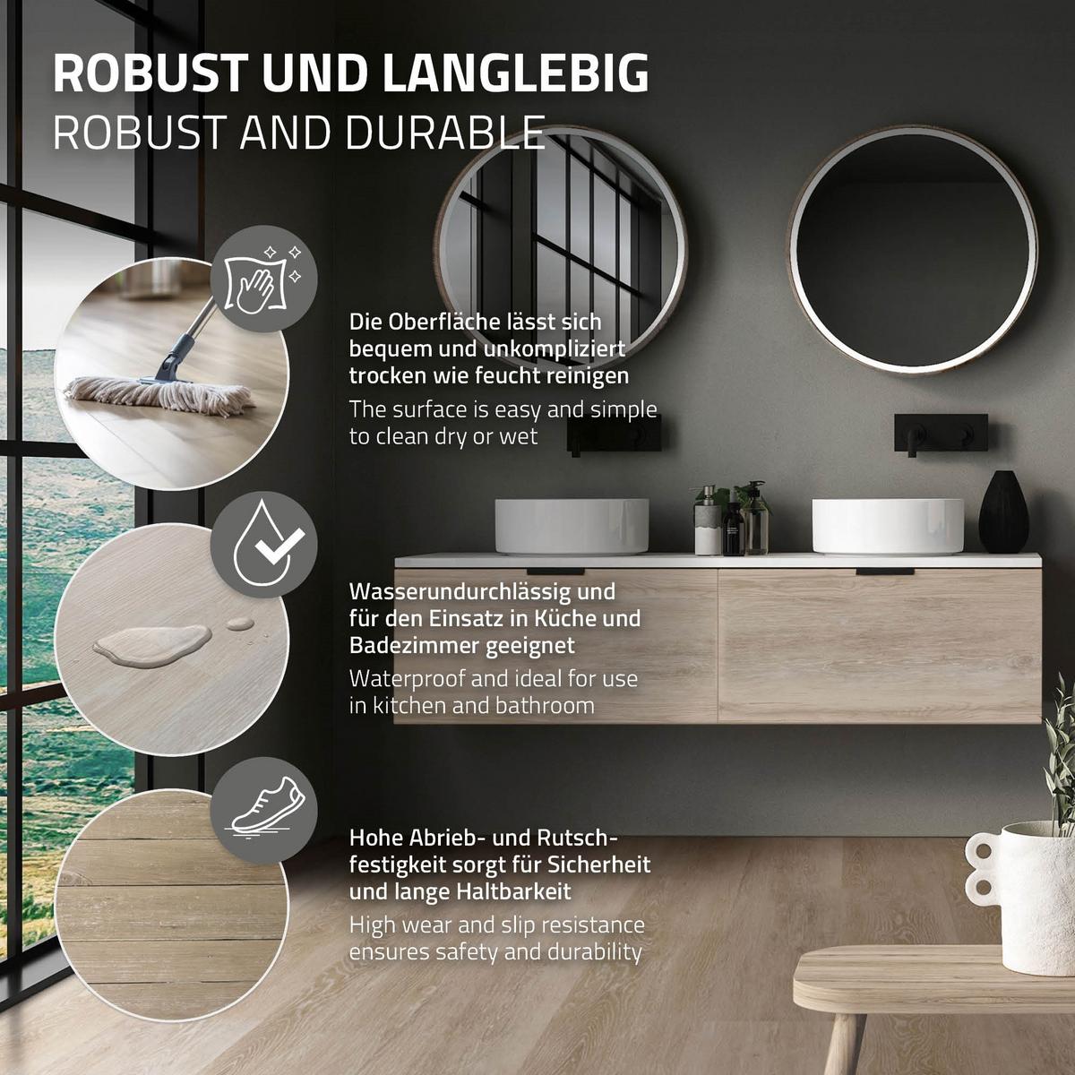 VINYLBODEN Click 1,54m²/7 Dielen Afterglow Eiche - Hellgrau, Kunststoff (122/18/0.42cm) - ML-DESIGN