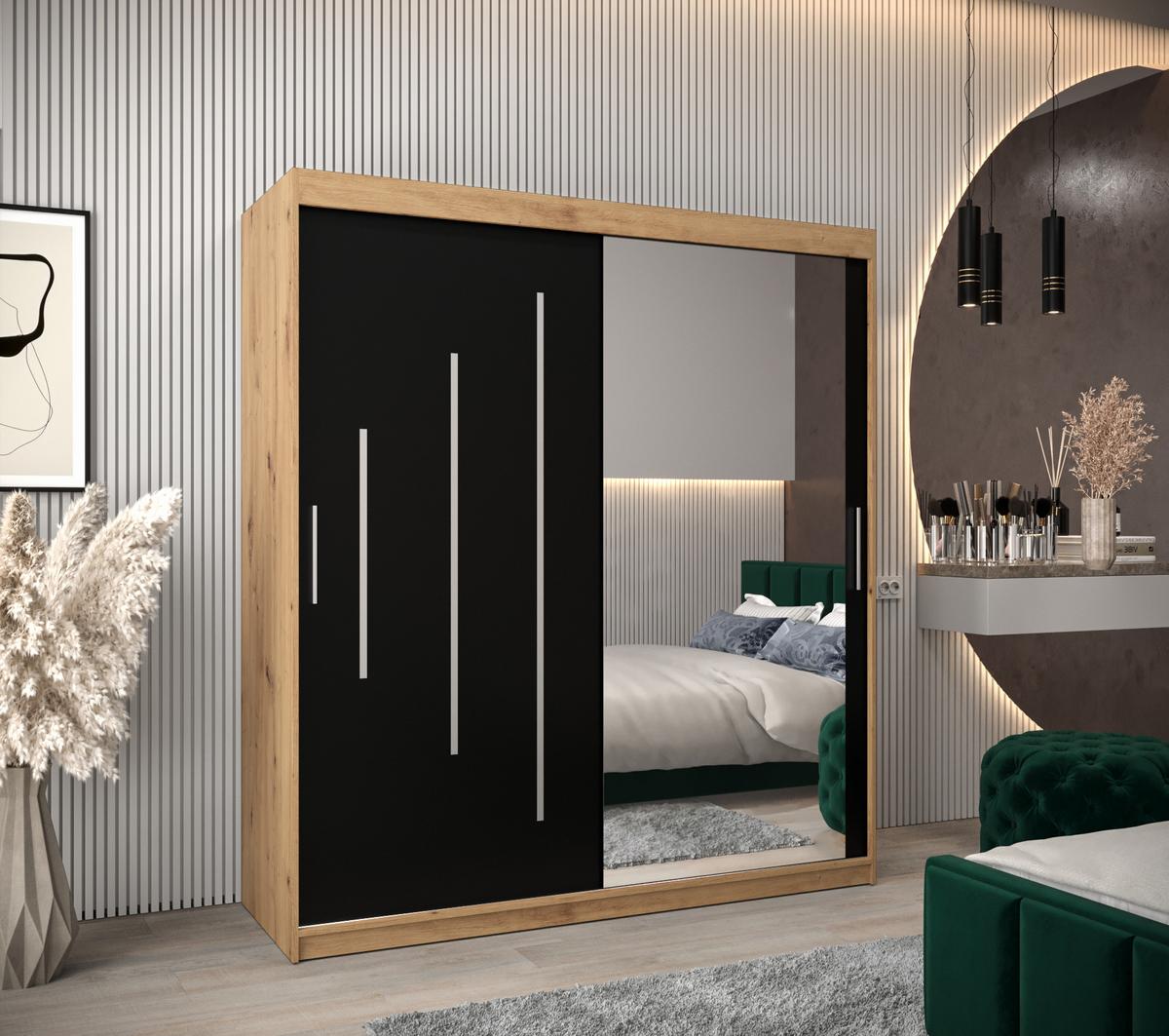SCHWEBETÜRENSCHRANK 200/180/62 2-türig - Silberfarben/Schwarz, Holz/Kunststoff (180/200/62cm) - Abiks Möbel