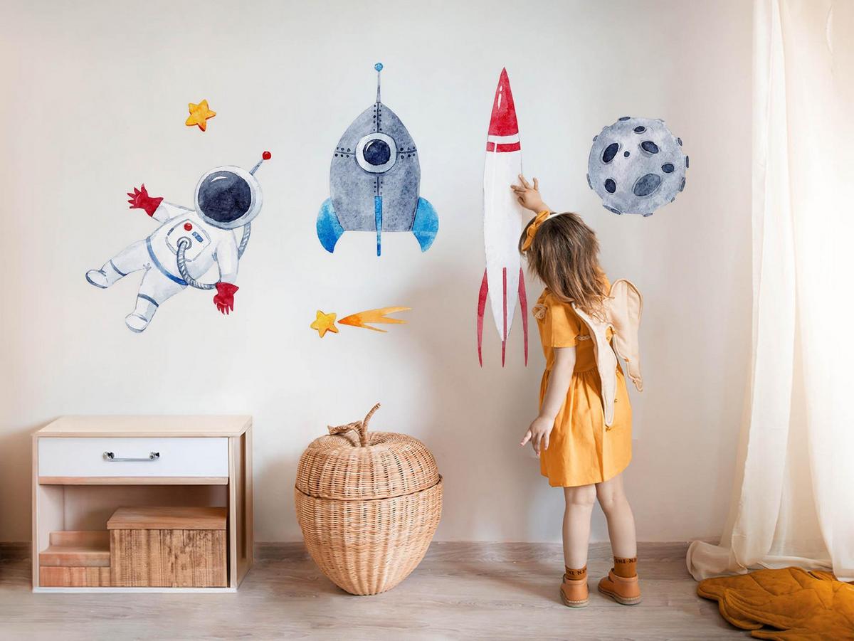 WANDAUFKLEBER 100x168cm - Astronautenrakete Weltraum - Multicolor, Kunststoff (100/168/0.1cm) - Wallfluent
