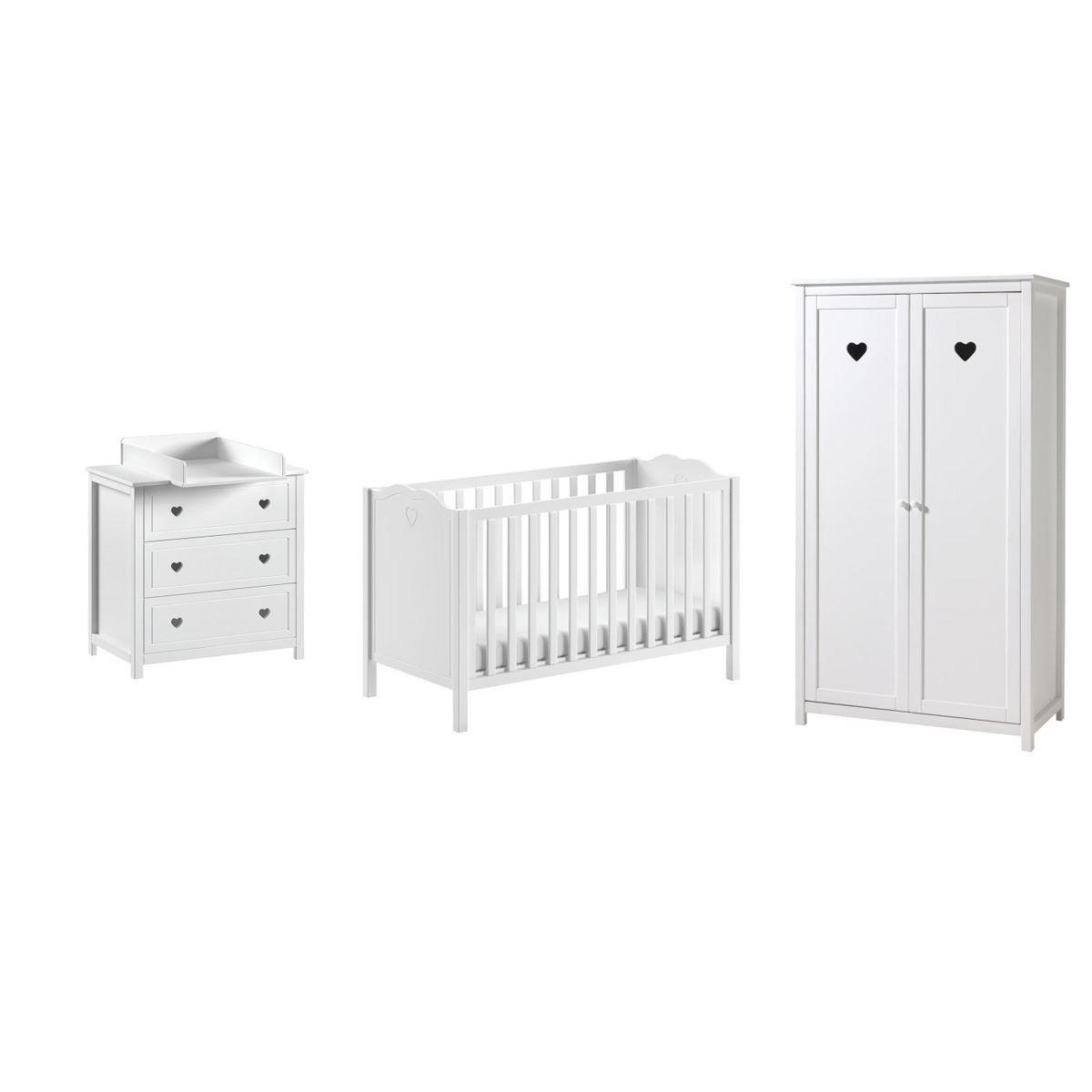 BABYZIMMER SET Kamila 4tlg Weiß Bett Kommode Schrank - Weiß, Holz (57/191/110cm) - 58aufmkessel