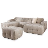 WOHNLANDSCHAFT inkl. Hocker Kozy im Bumpy-Design mit Schlaffunktion und fester Rückenlehne aus weichem Dunkelbeige Chenille-Stoff - Beige/Schwarz, Holz/Kunststoff (323/79/161cm) - S-Style Möbel