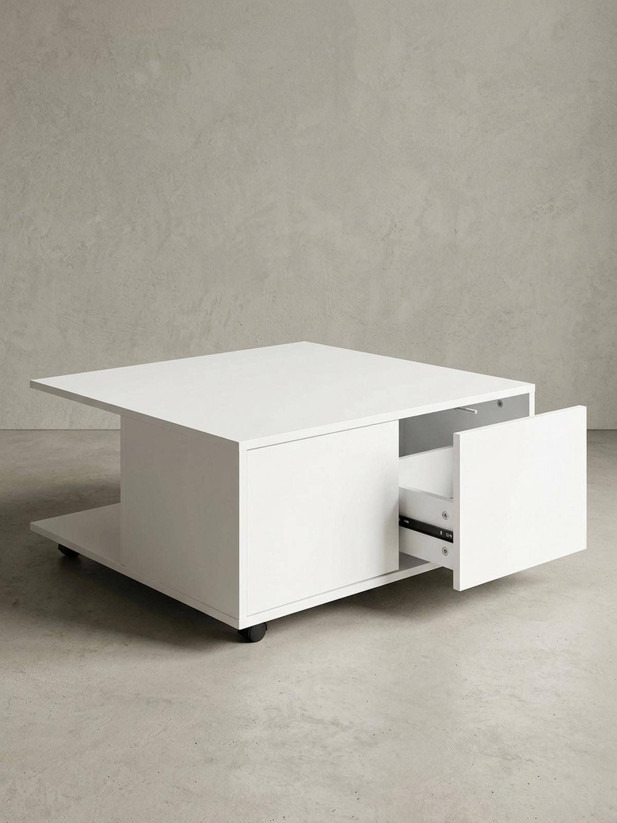 COUCHTISCH mit Rollen, Melaminharzbeschichtung und 2 Schubladen, Weiß 70x70x36 cm - Schwarz/Weiß, Holz (70/70/36cm) - KADIMA DESIGN