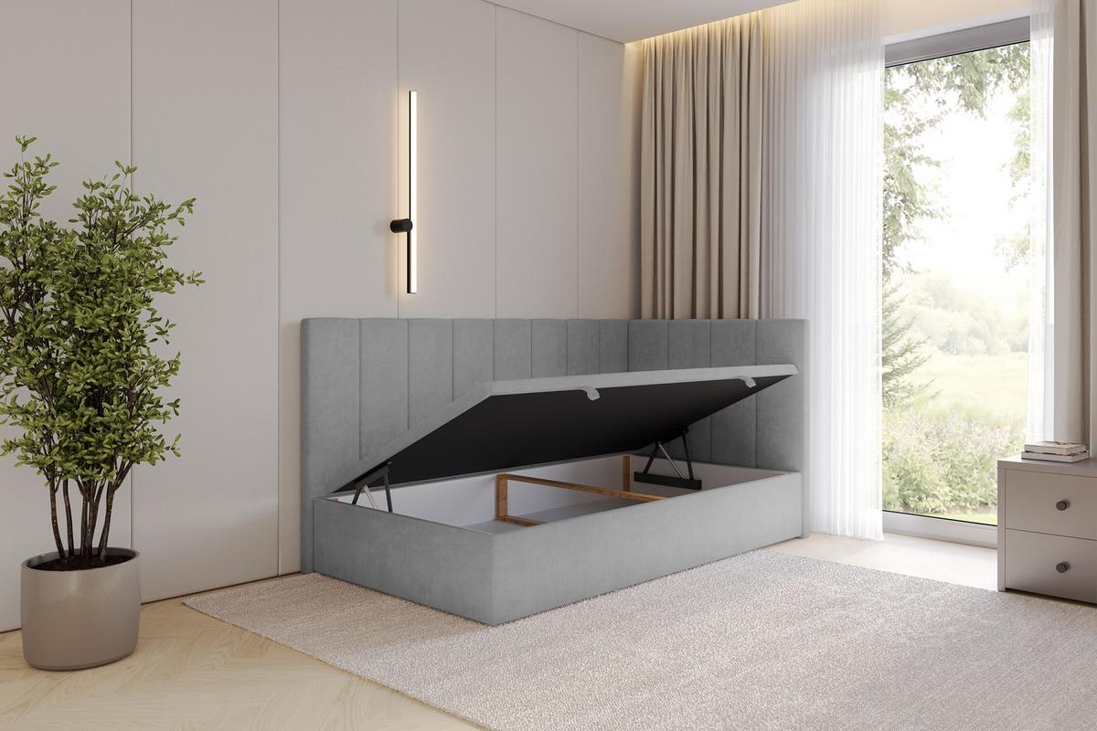 EINZELBETT Jugendbett mit Bettkasten Links, ohne Matratze - LOVY 80x200 Grau - Anthrazit, Holzwerkstoff/Textil (80/200cm) - ALTDECOR