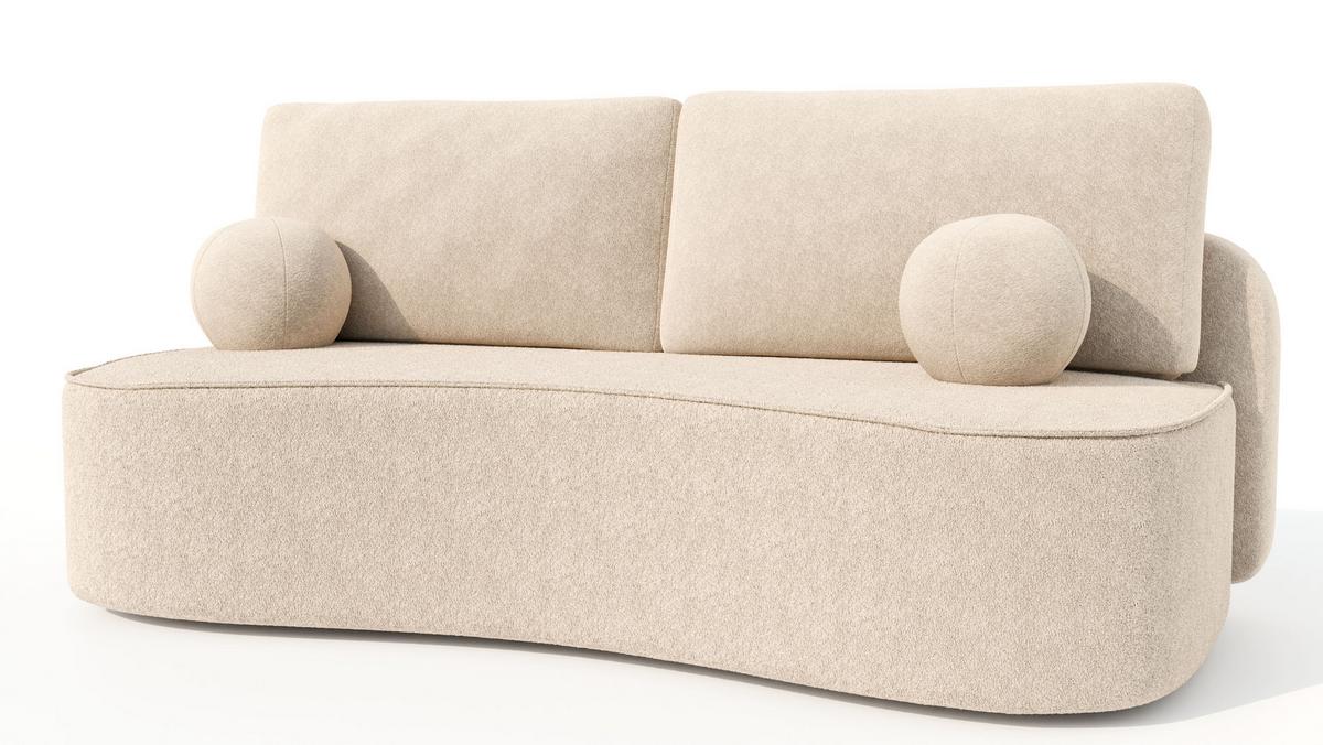 BETTSOFA ROTONDO Creme Bucle-Stoff mit Schlaffunktion - Creme, Textil (101/93/207cm) - MASSENO