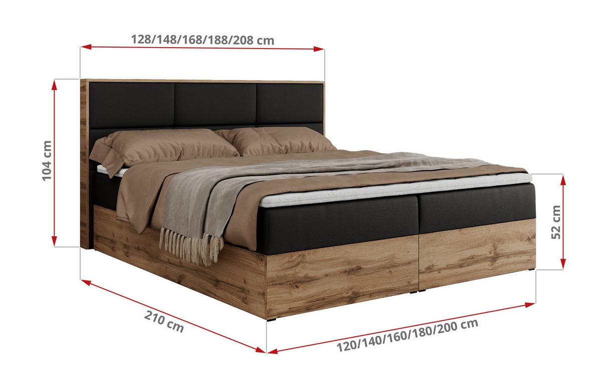 BOXBETT ALBERO 2 - 140/200 Schwarz Kunstleder - H4 - Schwarz, Holz/Textil (140/200cm) - MKS