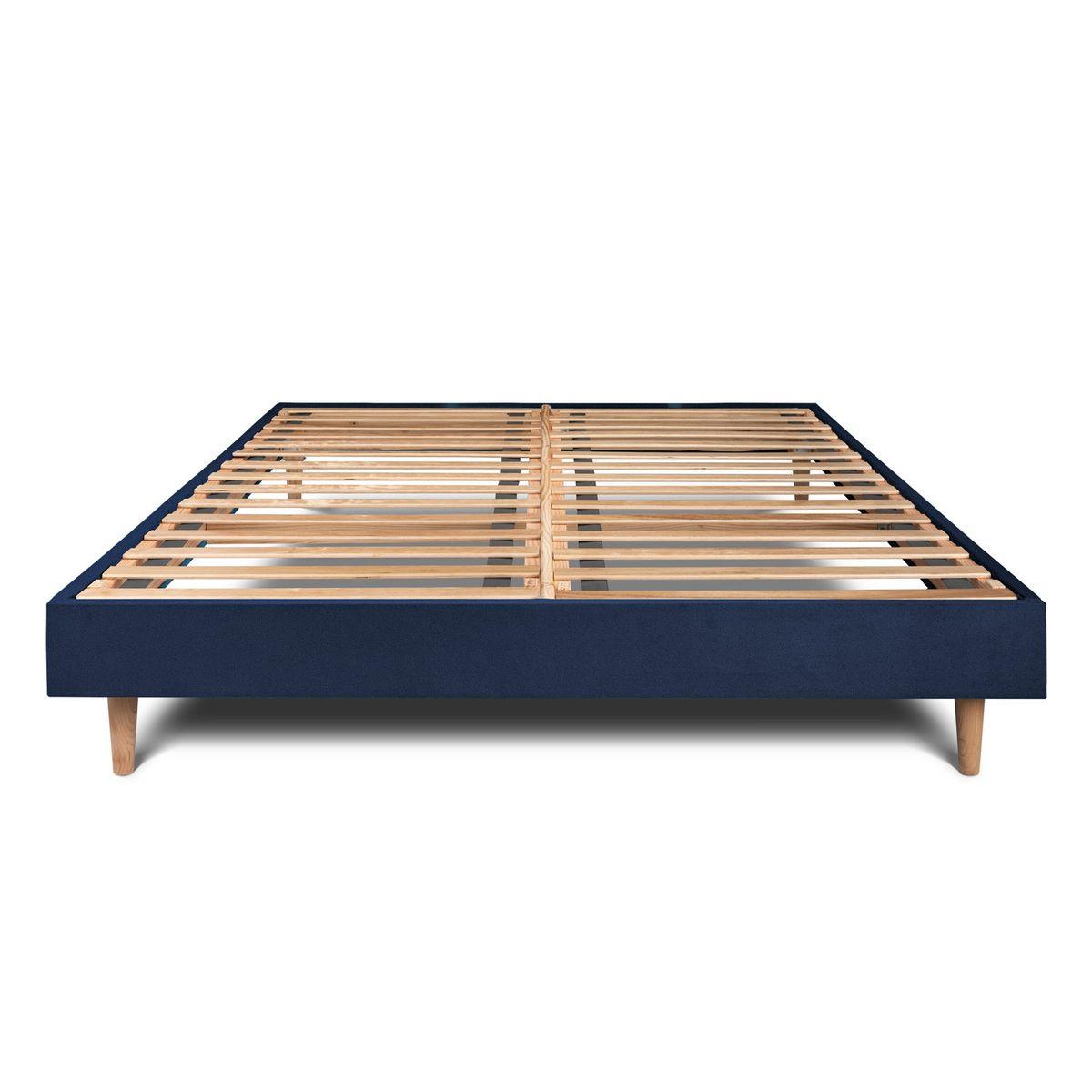 LATTENROST – Samtstoff – Bausatz zur Selbstmontage - 180x200 cm - Beige/Dunkelblau, Karton/Holz (180/200cm) - Sommeil de Plomb