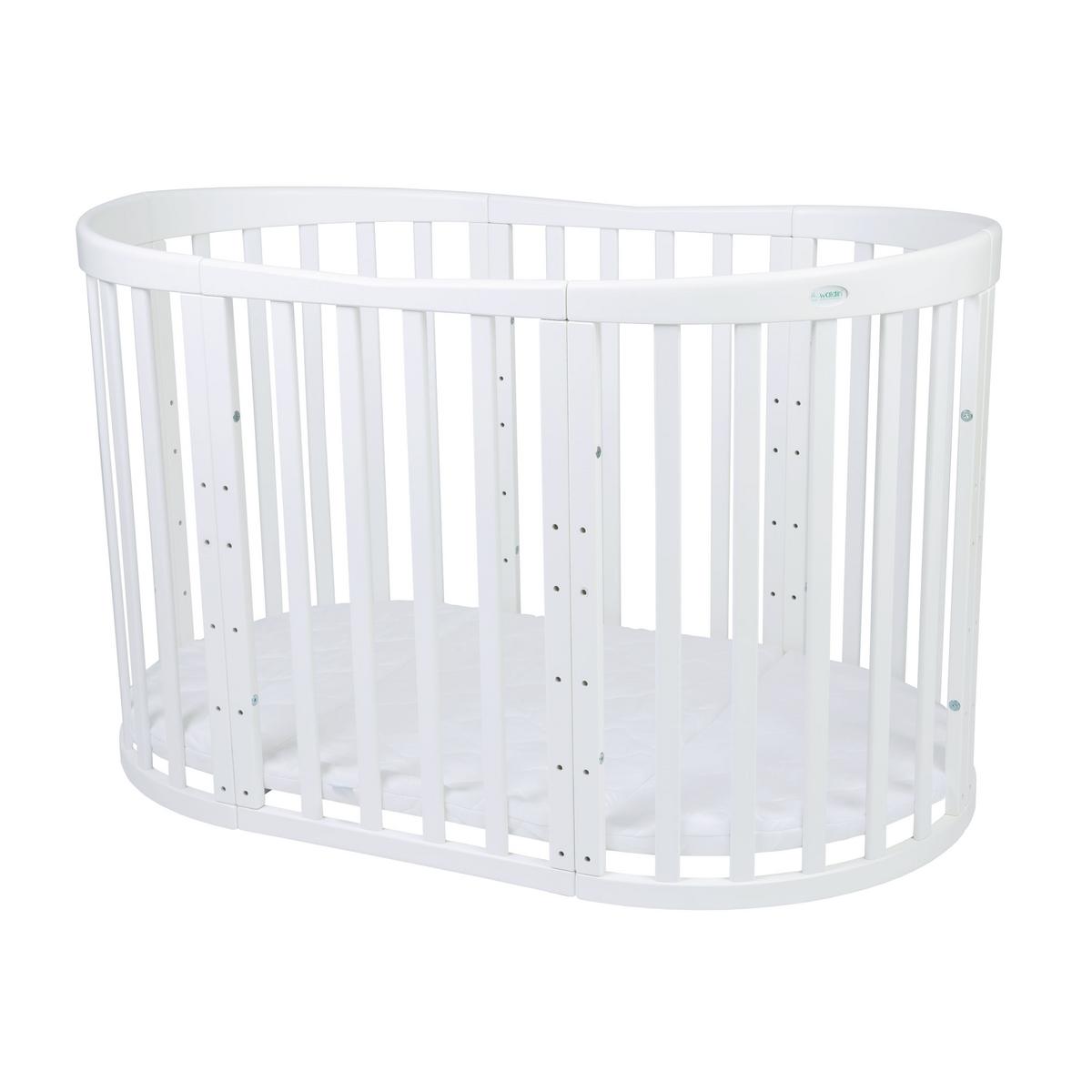 BABYBETT WHITE OVAL 7in1 mit Matratze - Weiß, Holz/Textil (73/125cm) - waldin