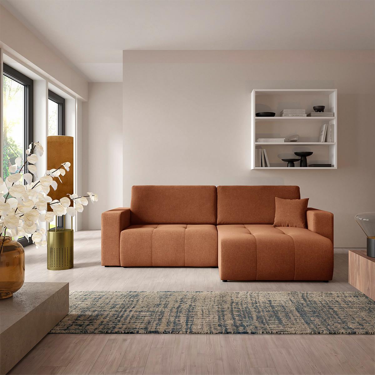 ECKSOFA Giulia 3 Sitzplätze Terrakotta - Orange, Holz (244/149cm) - Petits-meubles