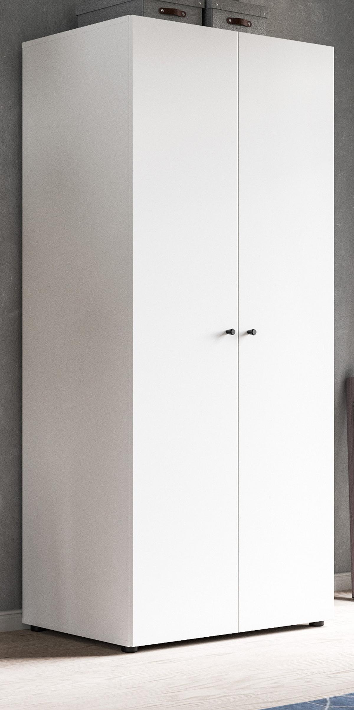 KLEIDERSCHRANK weiß 2-türig 80 cm, Drehtürenschrank mit Kleiderstange - Schwarz/Weiß, Holzwerkstoff/Kunststoff (80/176/51cm) - Inn.Furn