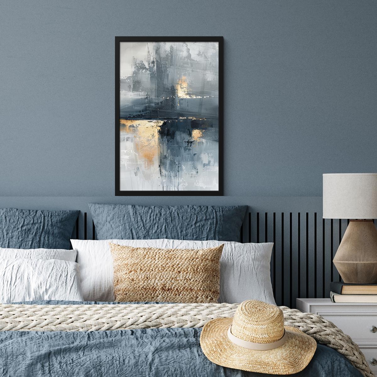 POSTER MIT RAHMEN Kunst - Grau - Gold - Abstrakt Bilder mit Rahmen 40x60 cm - Dunkelgrau, Papier (40/60cm) - MuchoWow