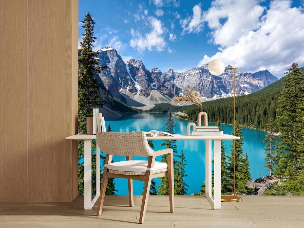 FOTOTAPETE See Berge Wald Landschaft 3D 250x175 - Türkis/Blau, Papier (250/175cm) - Muralo