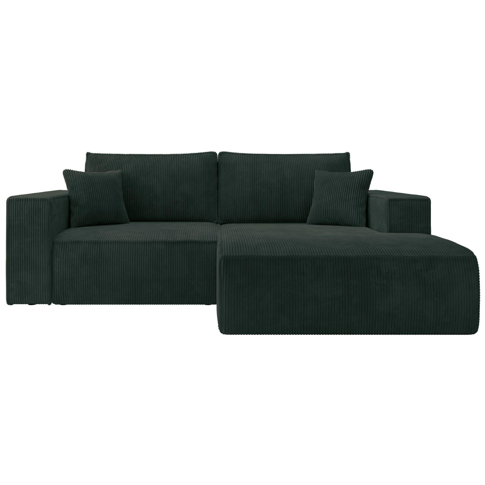 ECKSOFA Farese Mini mit Cordbezug Dunkelgrün, rechts - Dunkelgrün/Schwarz, Textil (167/240cm) - Selsey
