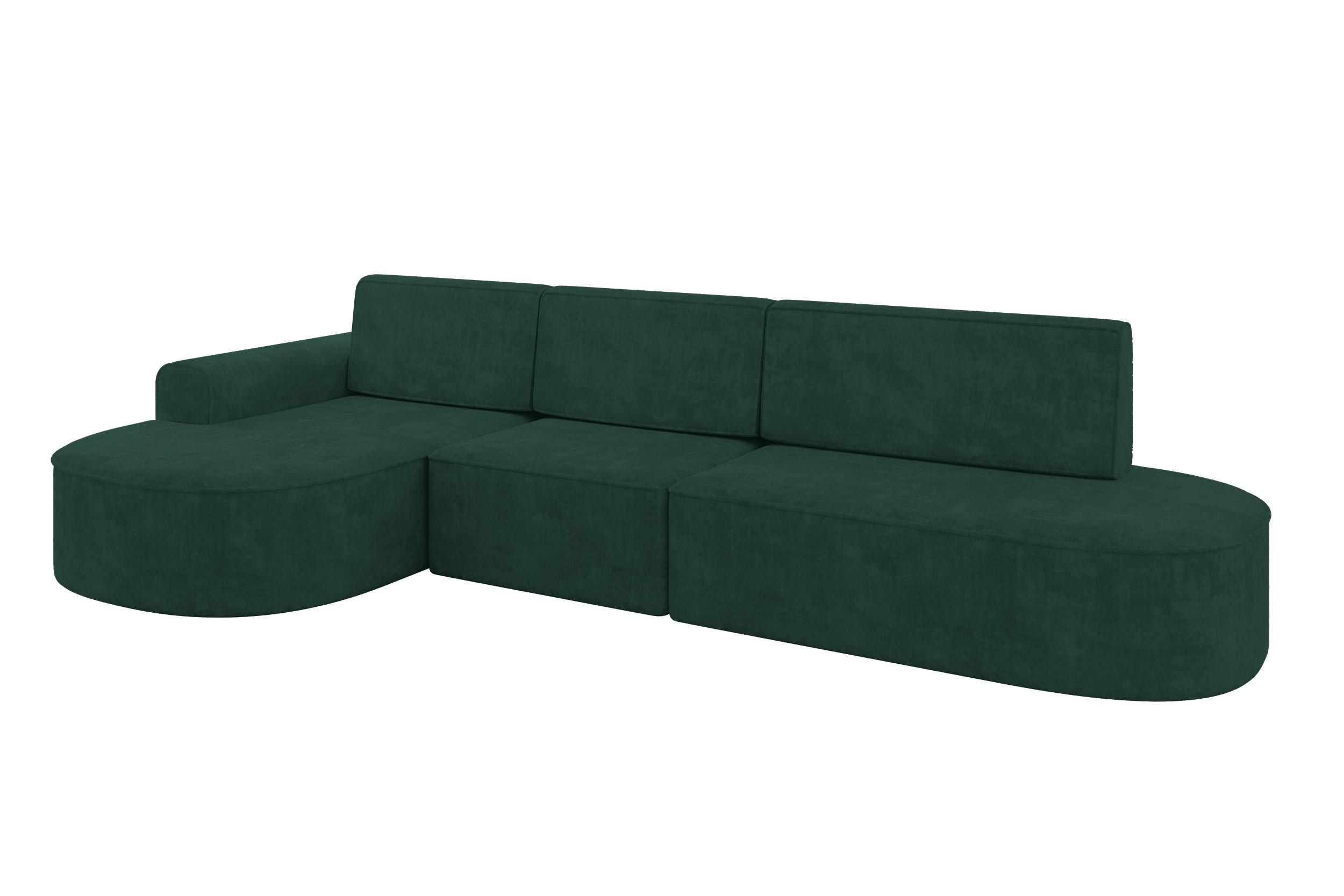 ECKSOFA mit Schlaffunktion Ottomane Links MARI L2-S 368X167X85 Grün Velours - Waldgrün/Schwarz, Holzwerkstoff/Kunststoff (368/167cm) - ALTDECOR