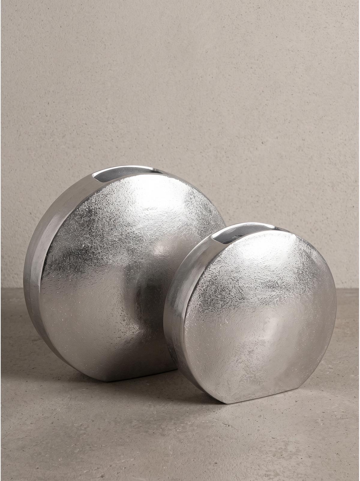 VASEN 2er-Set BERLENGA, Aluminium, handgefertigt, Silber, 35 x 13,5 x 34 cm - Silberfarben, Metall (34cm) - KADIMA DESIGN