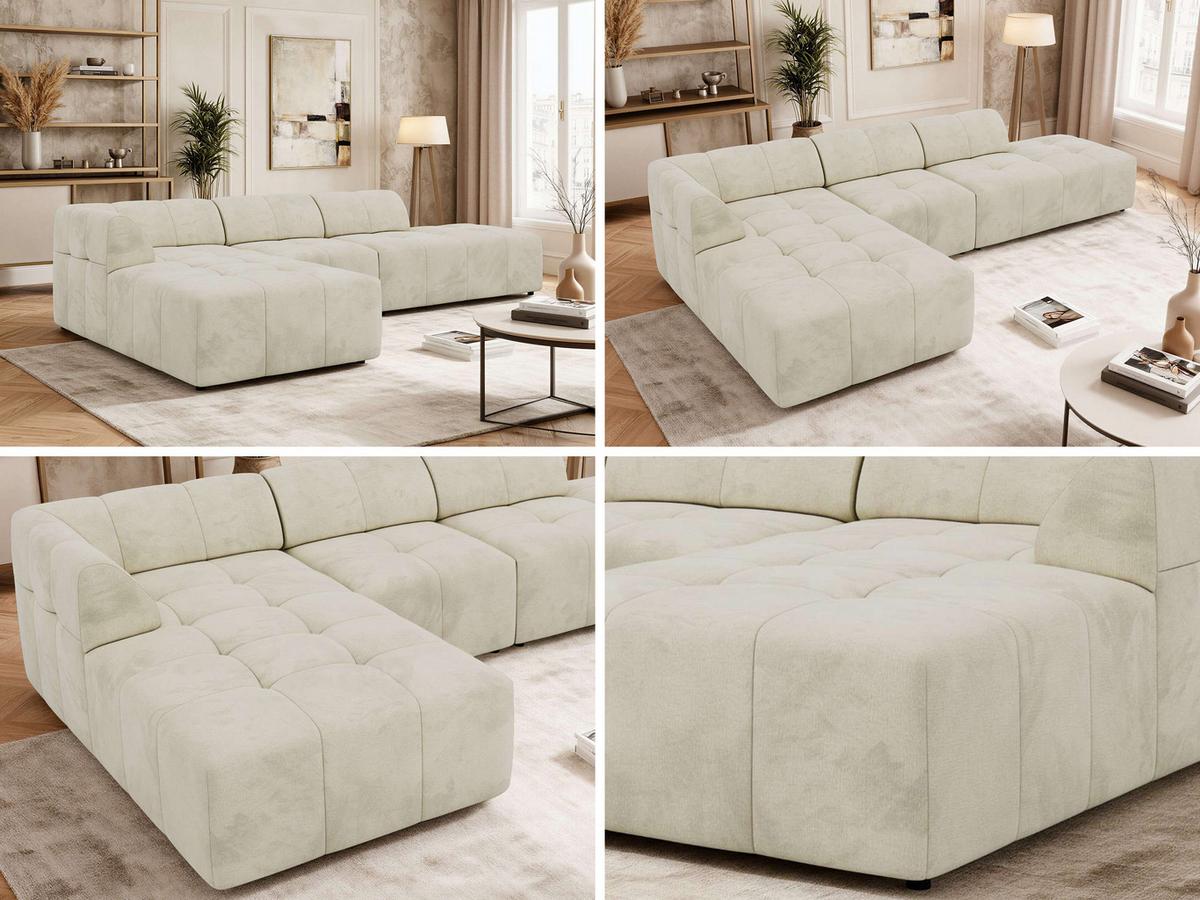 ECKSOFA GRIDA 3M L Beige Velvet - Links - Beige/Schwarz, Kunststoff/Textil (335/176cm) - MKS