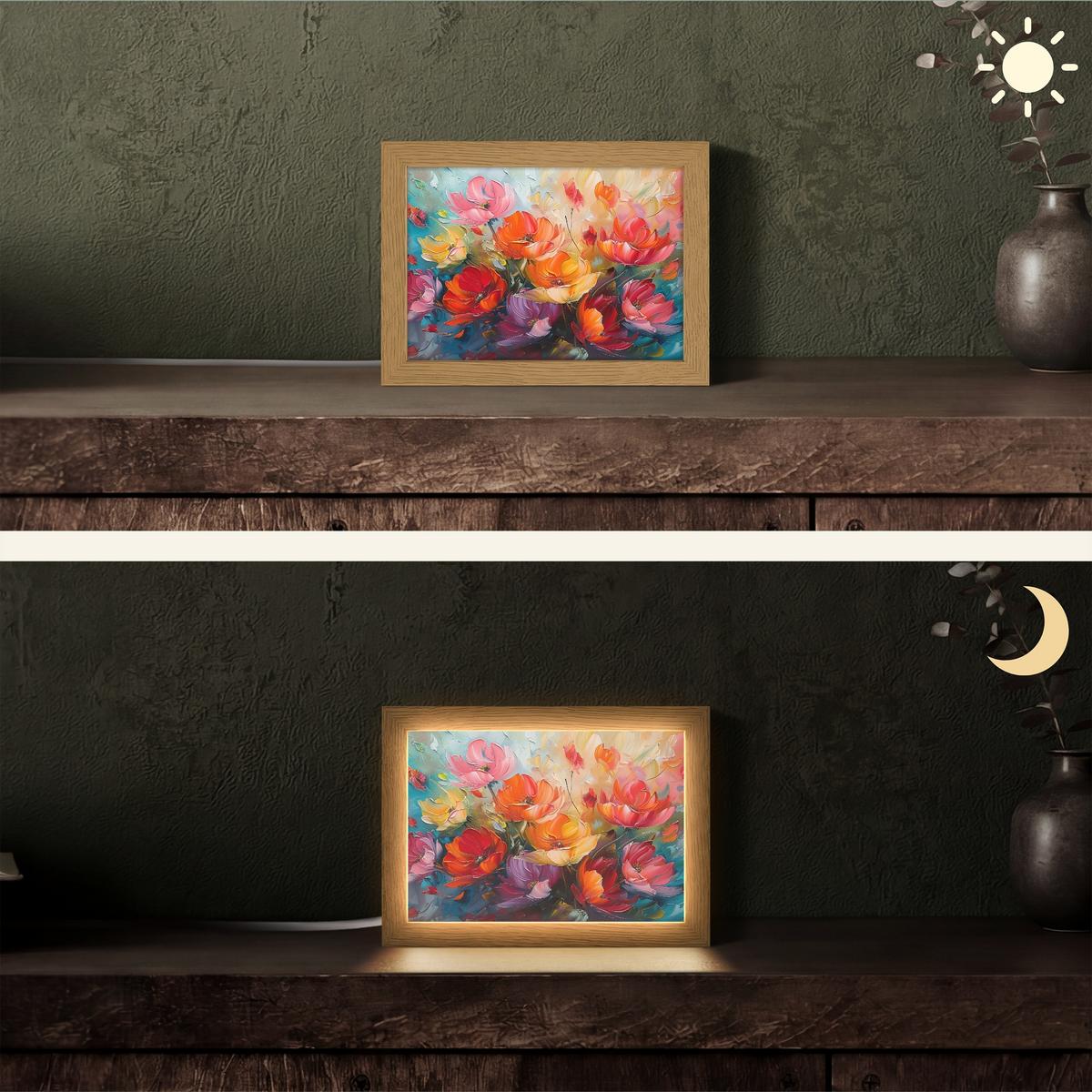 TISCHLEUCHTE Blumen - Bunt - Malerei - Abstrakt - Kunst 20x15 cm - Alufarben, Holzwerkstoff (8/20/15cm) - OnlyWow
