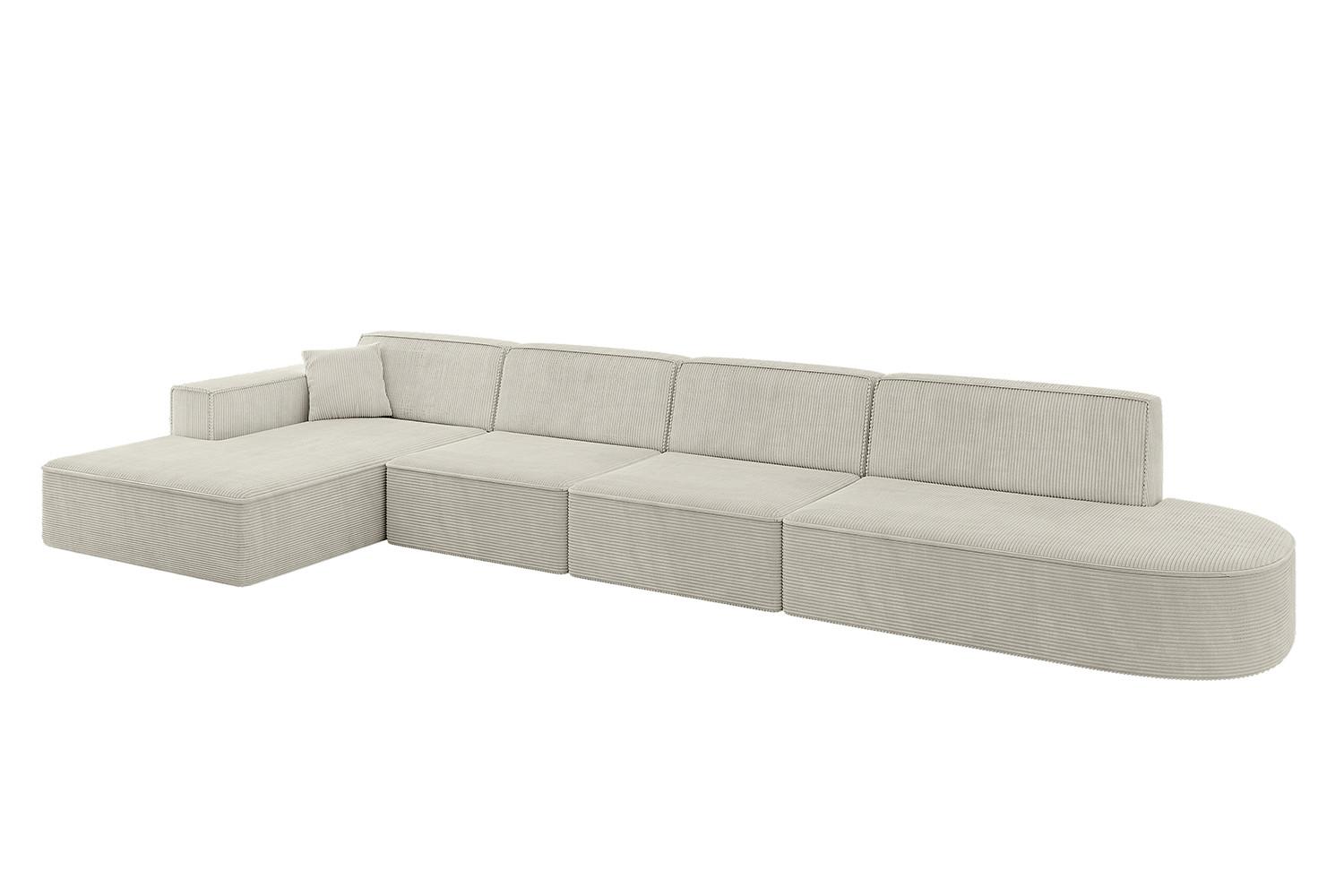 ECKSOFA Ottomane Links IREA-L3-v4 - 412x165x77 cm Creme - Ecru/Champagner, Holzwerkstoff/Textil (412/165cm) - ALTDECOR