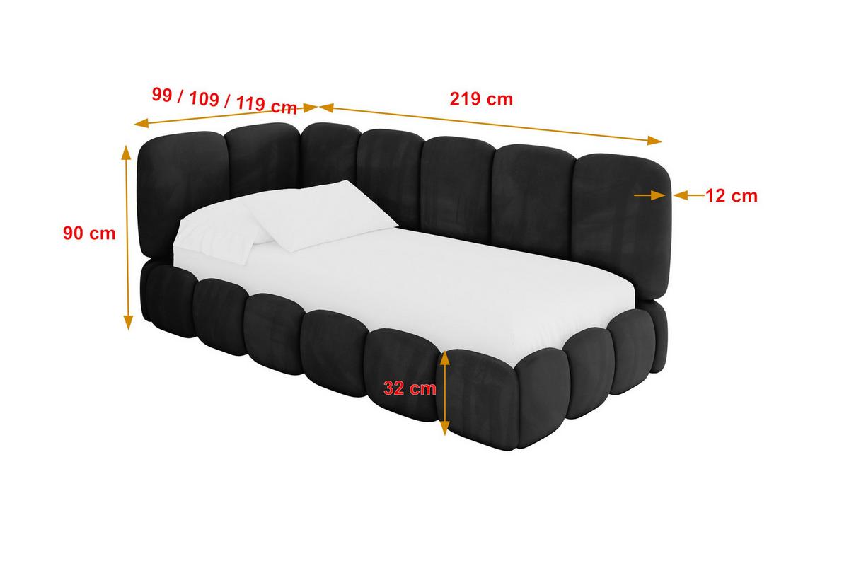 EINZELLBETT Jugendbett mit Bettkasten, Rechts - AVRY 90x200 Schwarz - Anthrazit/Schwarz, Holzwerkstoff/Textil (90/200cm) - ALTDECOR