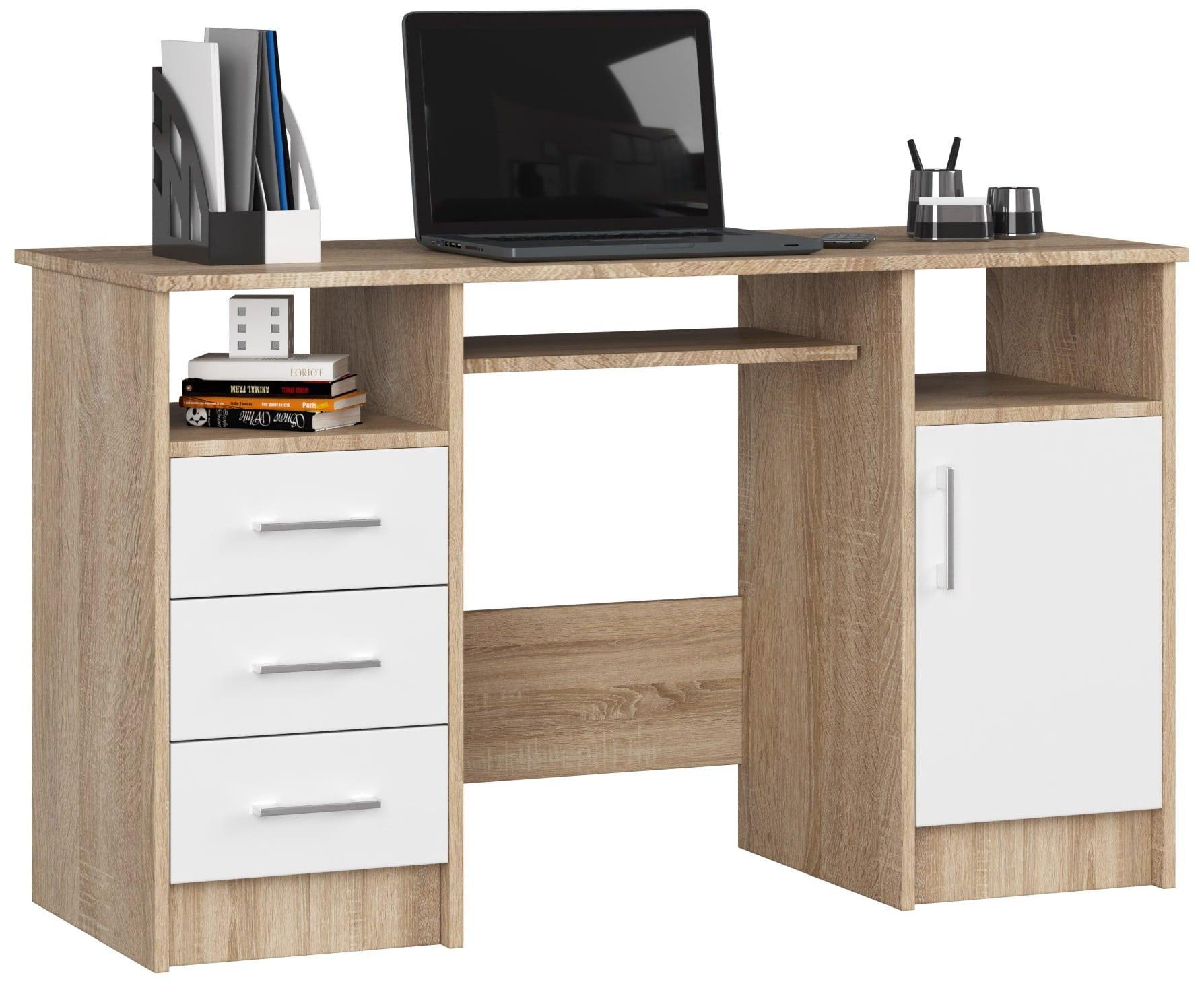 SCHREIBTISCH Eiche Sonoma, Weiß 74/124/52 - Weiß, Holzwerkstoff (125/55/74cm) - RAUMHIRSCH FURNITURE