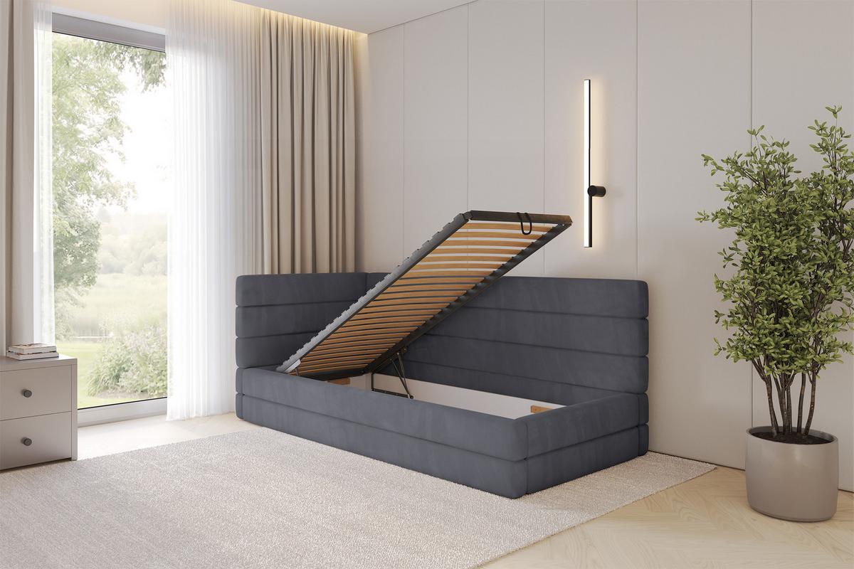 EINZELLBETT Jugendbett mit Bettkasten, Rechts - BEMY 100x200 Dunkelgrau - Titanfarben, Holzwerkstoff/Textil (100/200cm) - ALTDECOR