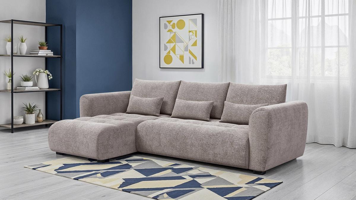 ECKSOFA SORENO 4-Sitzer, dunkelbeige - Beige/Schwarz, Holz/Textil (293/171cm) - Wozimo