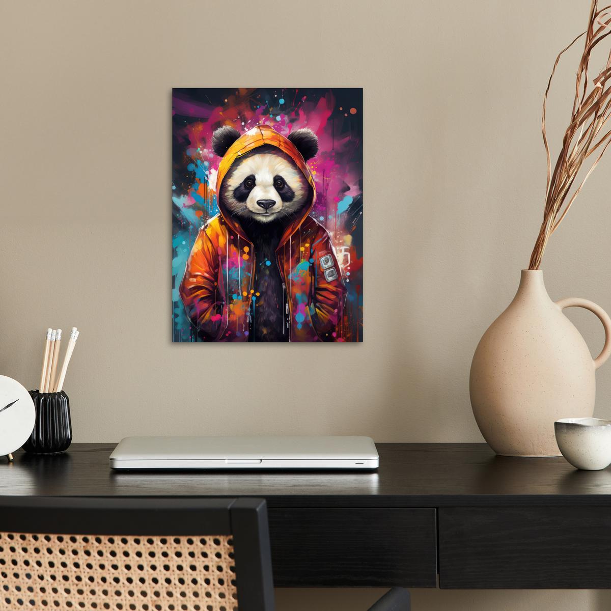 POSTER Panda - Jacke - Graffiti - Orange Wandbilder 30x40 cm - Orange, Papier (30/40/0.1cm) - MuchoWow