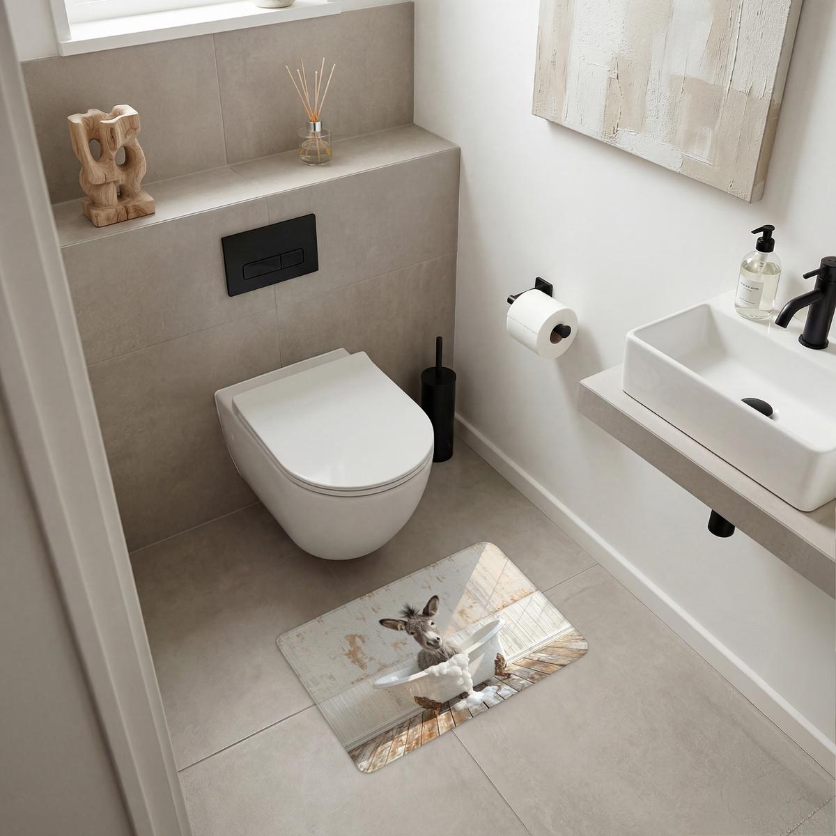 BADEMATTE Esel - Tiere - Badewanne - Schaumstoff 60x40 cm - Creme, Textil (60/40cm) - OnlyWow