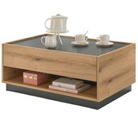 COUCHTISCH Evoke Eiche, grau 90 x 60 cm, Wohnzimmertisch mit Stauraum - Eichefarben/Schwarz, Holzwerkstoff/Metall (90/60/38cm) - Furn.Design