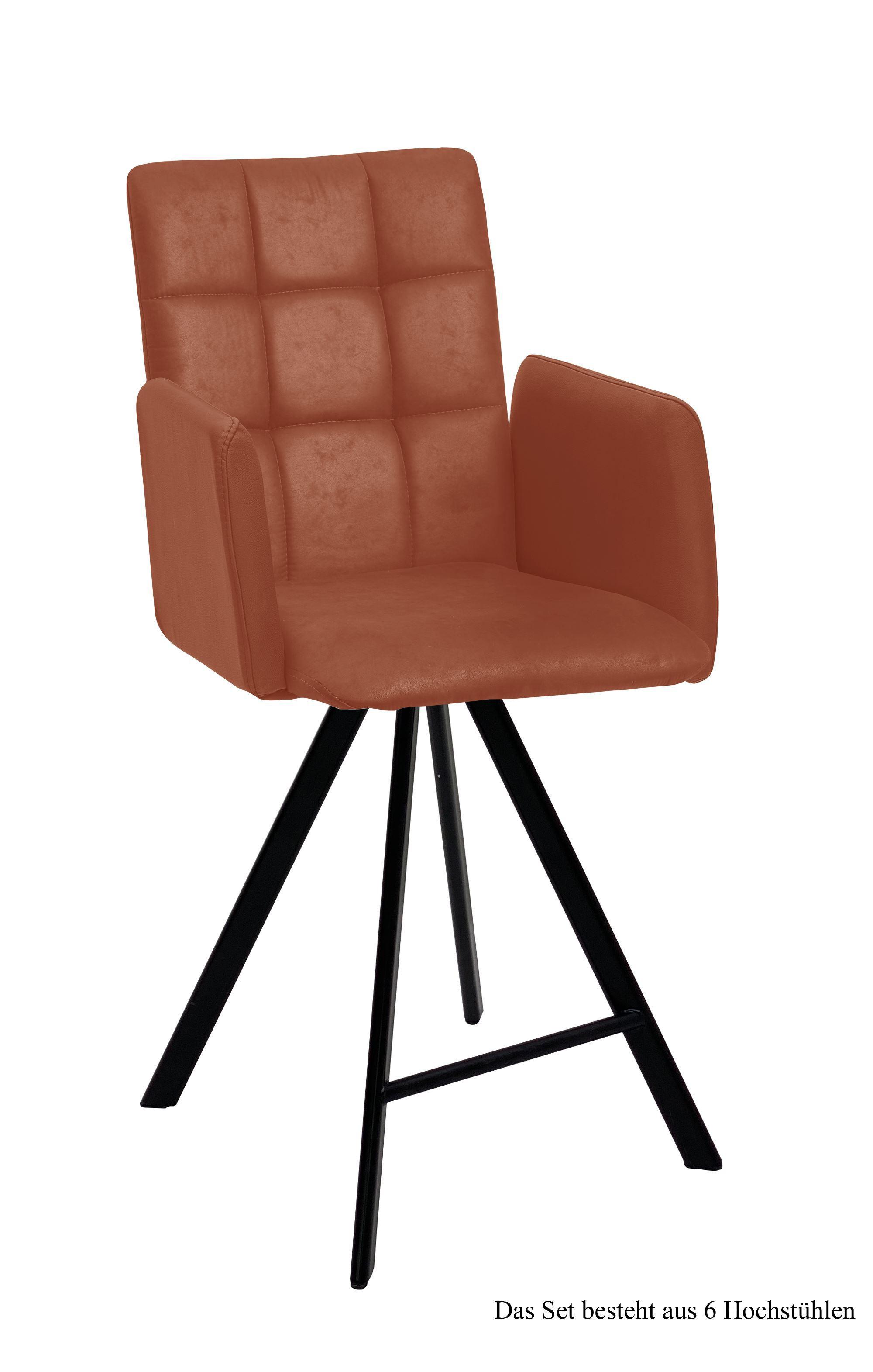 THEKENSTUHL drehbar (6er-Set) Devalyn 52x108x60 Schwarz/Cognac - Cognac/Schwarz, Kunststoff (60/108/52cm) - 58aufmkessel