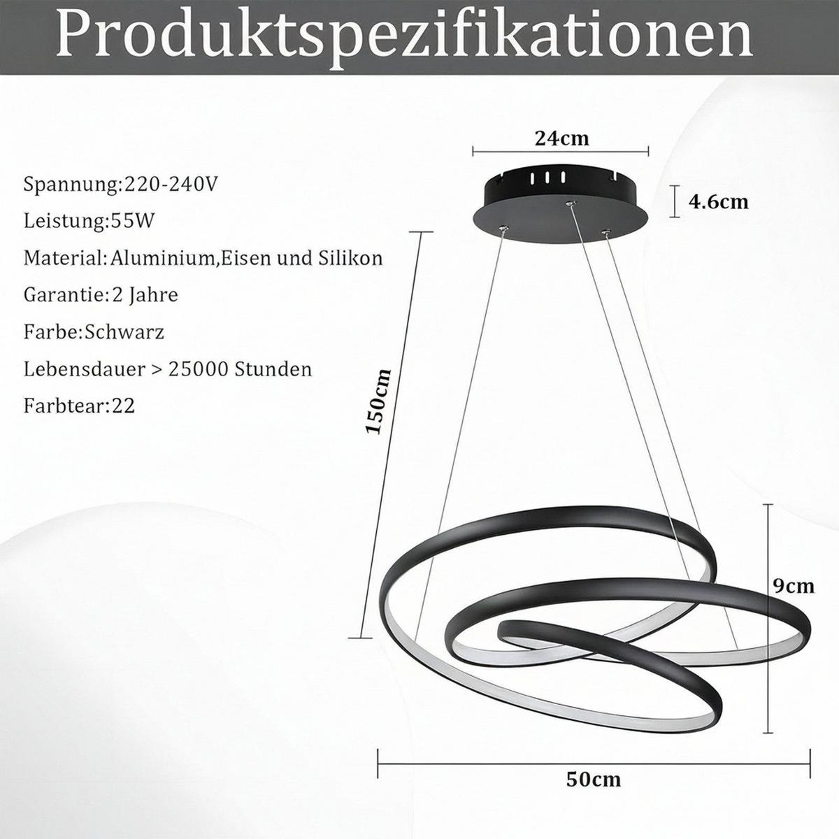 LED-PENDELLEUCHTE Thalindra 50/50/150 cm - Schwarz, Metall (50/50/150cm) - ZMH