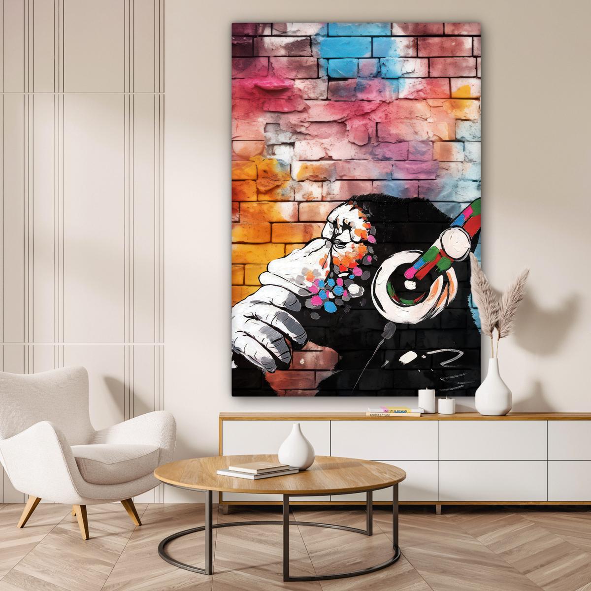 LEINWANDBILD Affe - Graffiti - Musik Deko Groß 90x140 cm - Multicolor, Textil (90/140cm) - MuchoWow