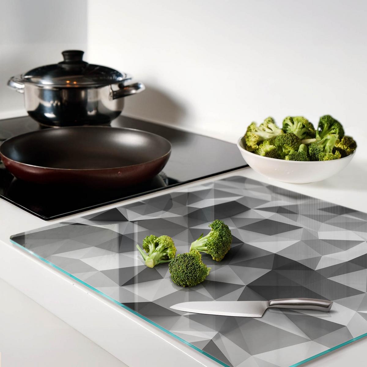 GLASPLATTE 60x52 cm Dreiecke der Abstraktion - Blau/Braun, Glas (60/0.4/52cm) - TULUP