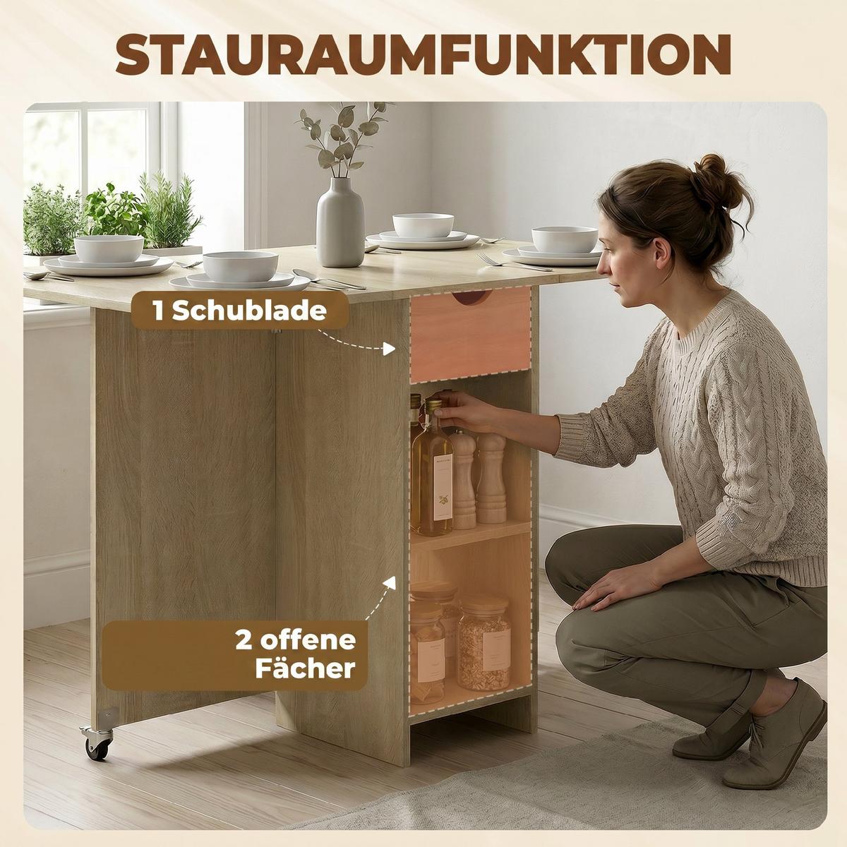 KLAPPBARER-ESSTISCH Spanplatte Naturholz - Naturfarben, Holzwerkstoff (114.5/70/75cm) - HOMCOM