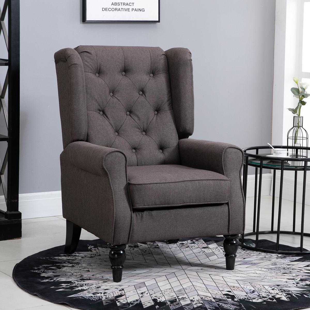 EINZELSESSEL mit Tufting Relaxsessel Einzelstuhl Holzfüße Polyester 2 Farben - Schwarz/Braun, Holz/Textil (86/102/74cm) - HOMCOM
