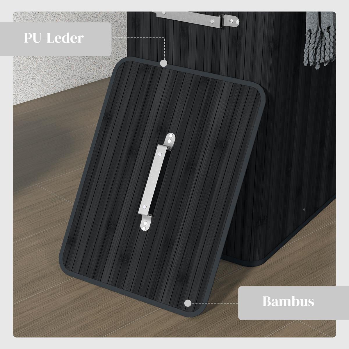 WÄSCHEKORB Wäschetruhe Wäschebox Wäschesammler Eckig Bambus 72 L Schwarz - Schwarz, Naturmaterialien (30/60/40cm) - HOMCOM