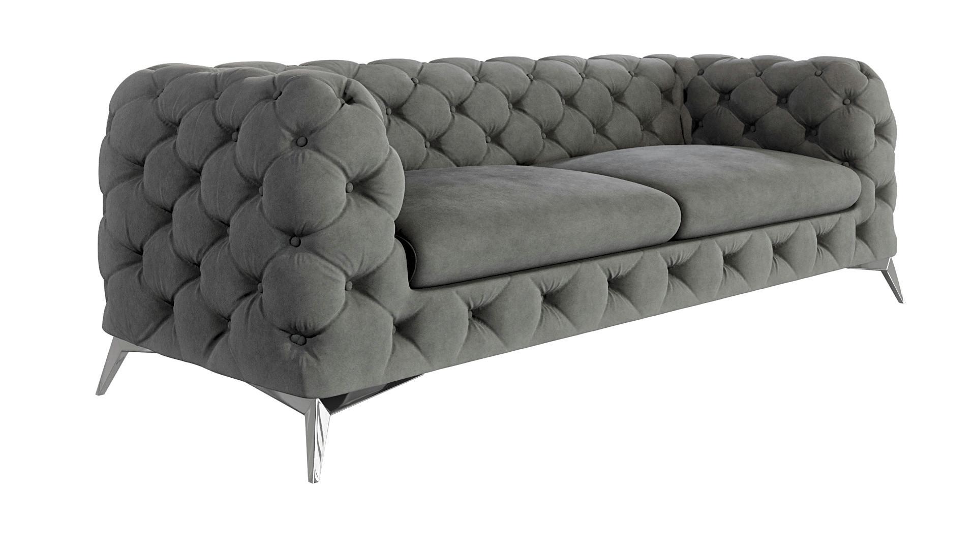 CHESTERFIELD-SOFA 3-Sitzer Laura Grau Samt - Silberfarben/Grau, Holz/Textil (225/75/100cm) - S-Style Möbel