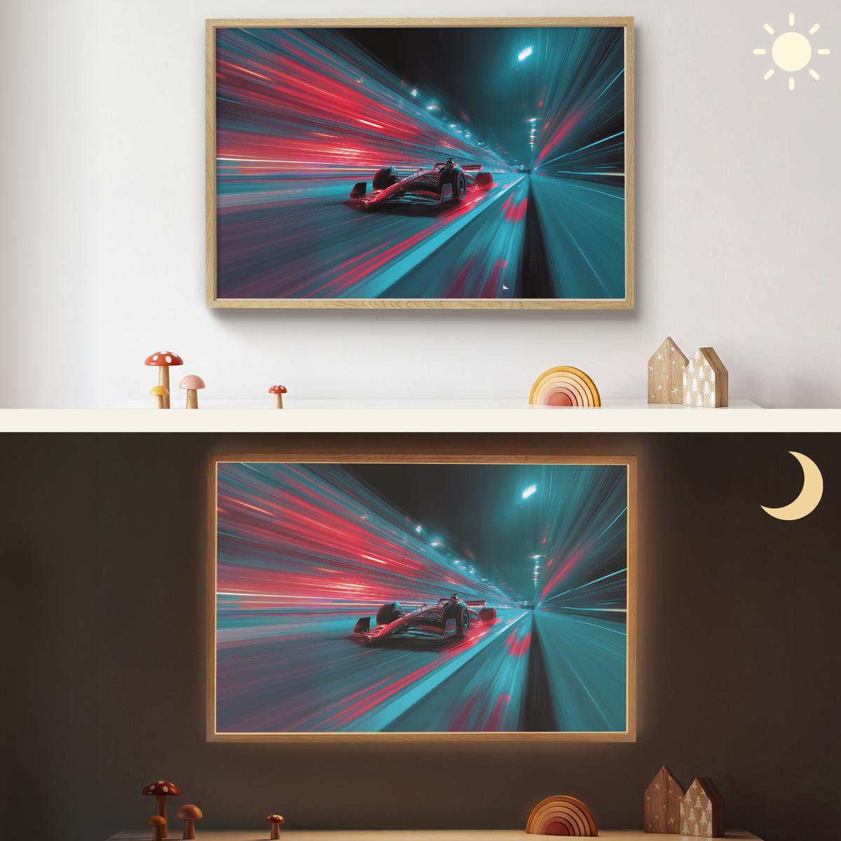WANDLEUCHTE MIT AKKU Rennwagen - Rot - Geschwindigkeit 100x70 cm - Türkis, Holzwerkstoff (100/70/8cm) - OnlyWow