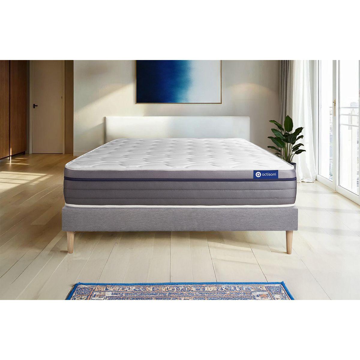 BETT Actilatex zen Latex und Memory-Schaum 150 x 200 cm h1 - Kit Bettgestell Grau - Beige/Grau, Karton/Holz (150/200cm) - ACTISOM