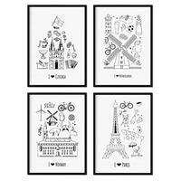 POSTER Set mit 4 Blättern Europa 2 A3 Schwarzer Rahmen - Schwarz, Papier (29.7/3cm) - Nacnic